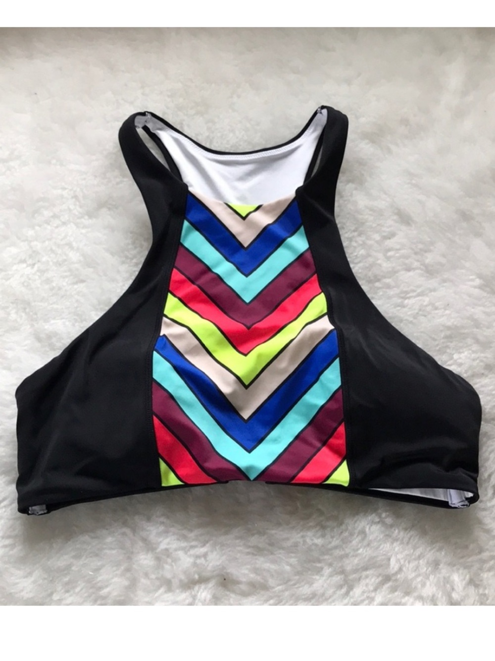 Victoria’s Secret PINK crop tank swim top black high neck rainbow M - Picture 2 of 10